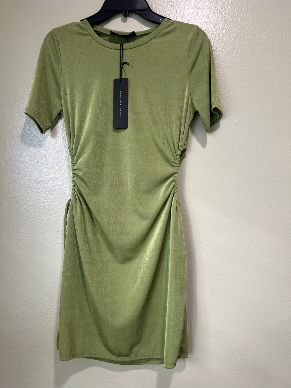 Ruched Olive Short Sleeve Mini Dress